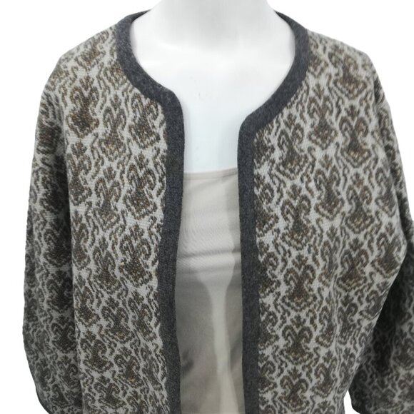 Vintage Glanamere Wool Open Front Cardigan Sweater Size L Gray Geometric - Picture 11 of 12
